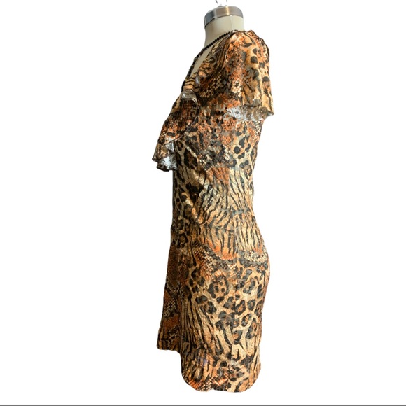 Leopard Semitransparent Brown Orange and beige Colours  Mini Dress Size M - Picture 2 of 16